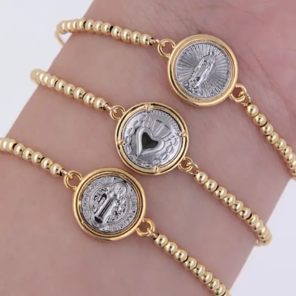 Wholesale Jewelry Simple Style Classic Style Cross Virgin Mary Copper 18K Gold Plated Plating Bracelets