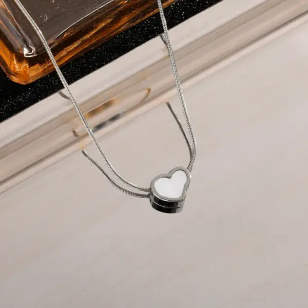 Wholesale [Whole Body Titanium Steel] Three-Dimensional Peach Heart Titanium Steel Necklace Simple Fashion Necklace