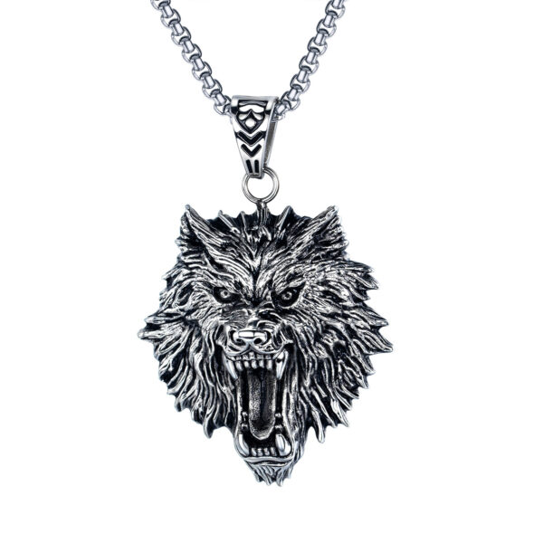 Wholesale 2023 European and American Cross-Border Retro Jewelry Punk Rock Personalized Alloy Pendant Titanium Steel Wolf Head Men's Necklace