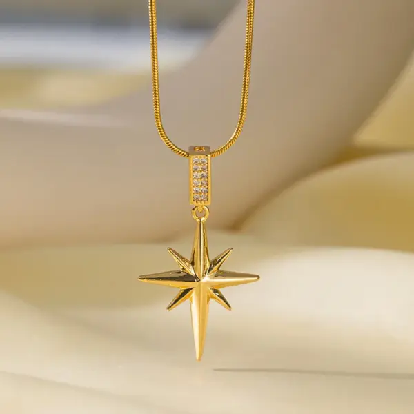 Wholesale Jewelry Sweet Simple Style Star Heart Shape Bow Knot Titanium Steel Zircon Plating Inlay Pendant Necklace