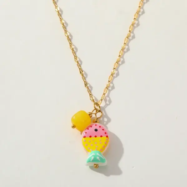 Wholesale Ion Plating (IP) Real Gold Plated 18K Gold Geometric Fish 304 Stainless Steel Casual Cute Hawaiian Waterproof Non Tarnish 304 Stainless Steel Lobster Trigger Clasp Closure Multi Charms Necklace