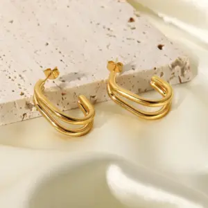 Wholesale C Shape Plating Stainless Steel No Inlaid Gold Plated Earrings