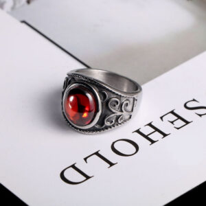 Wholesale Source factory wholesale magic pomegranate ruby ring temperament men hip hop titanium steel ring SA704