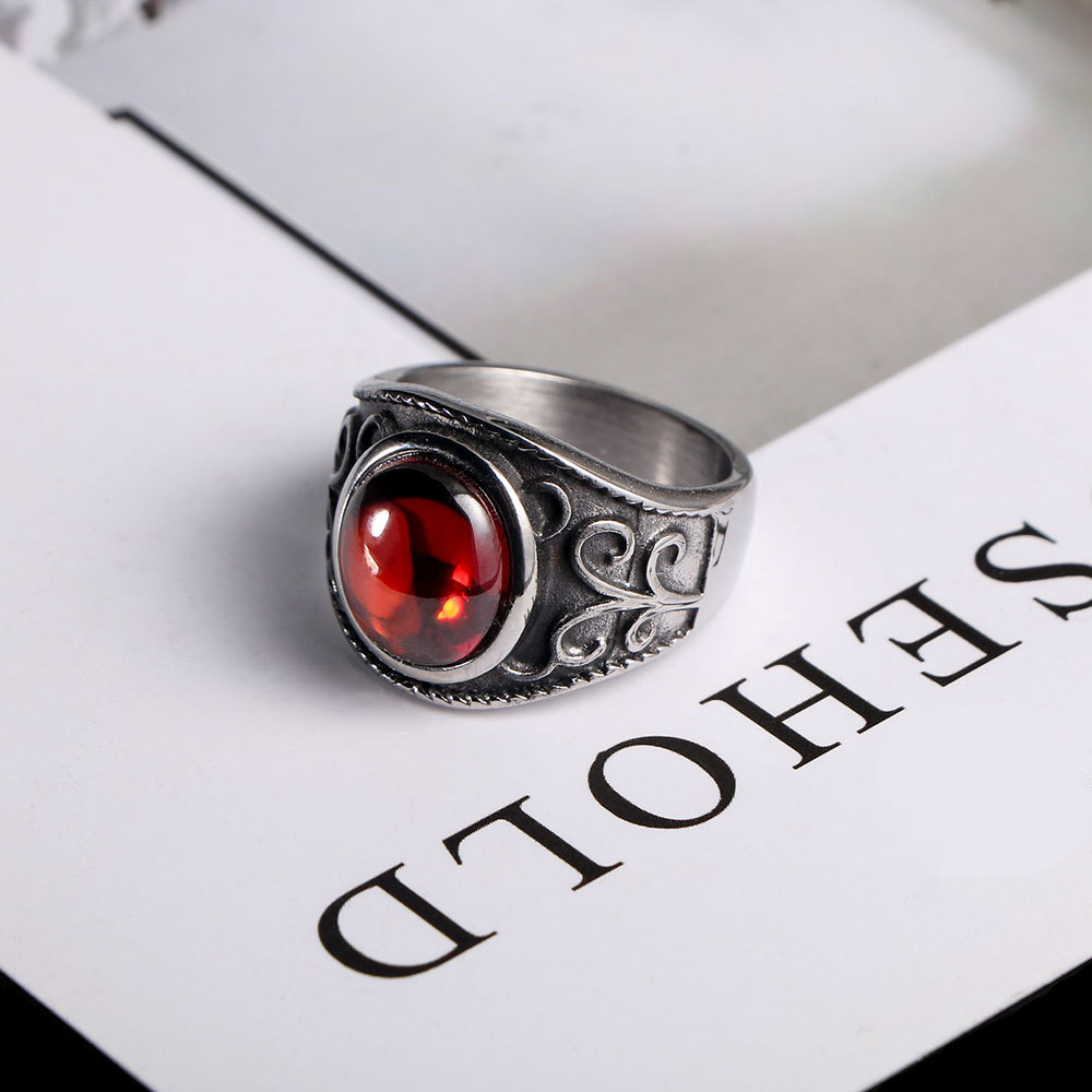 Wholesale Source factory wholesale magic megranate ruby ring temperament men hip hop titanium steel ring SA704