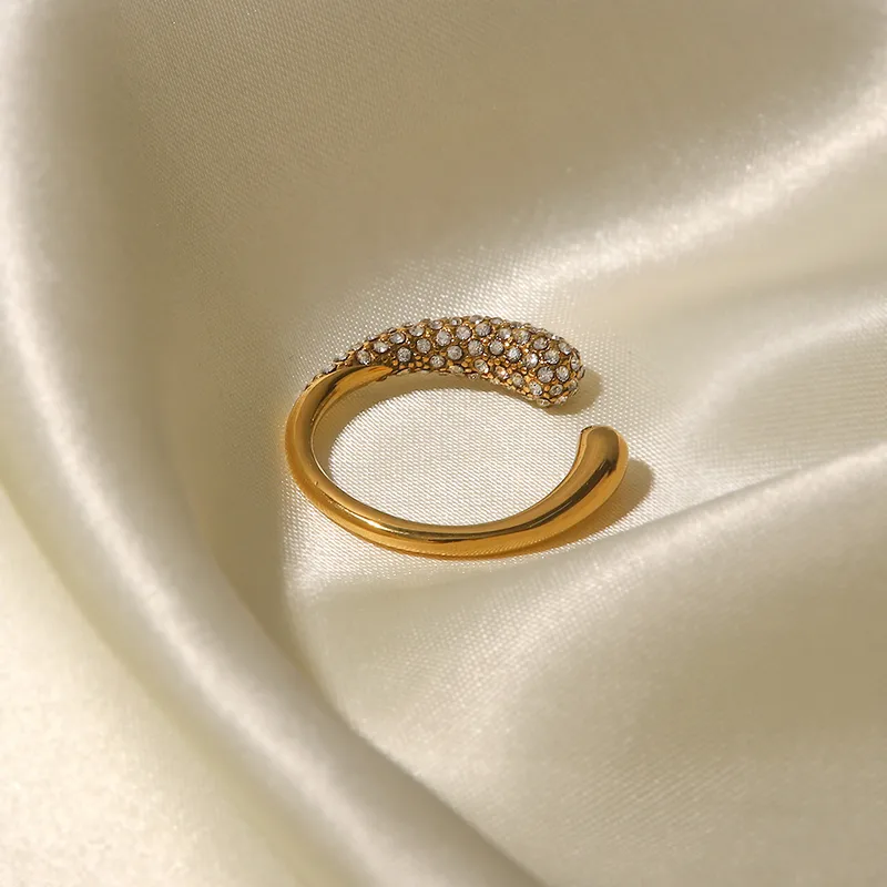 Wholesale Jewelry Fashion Geometric 316 Stainless Steel Artificial Diamond PVD Coated Plating Open Ring