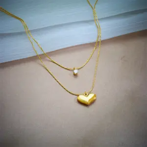 Wholesale Jewelry Basic Heart Shape 304 Stainless Steel Rhinestones 18K Gold Plated Gold Plated Stainless Steel Necklaces