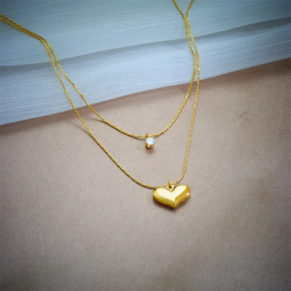 Wholesale Jewelry Basic Heart Shape 304 Stainless Steel Rhinestones 18K Gold Plated Gold Plated Stainless Steel Necklaces