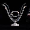 Wholesale Crown King Hip Hop Full Diamond Cuban Chain Bracelet Three-Piece Set
