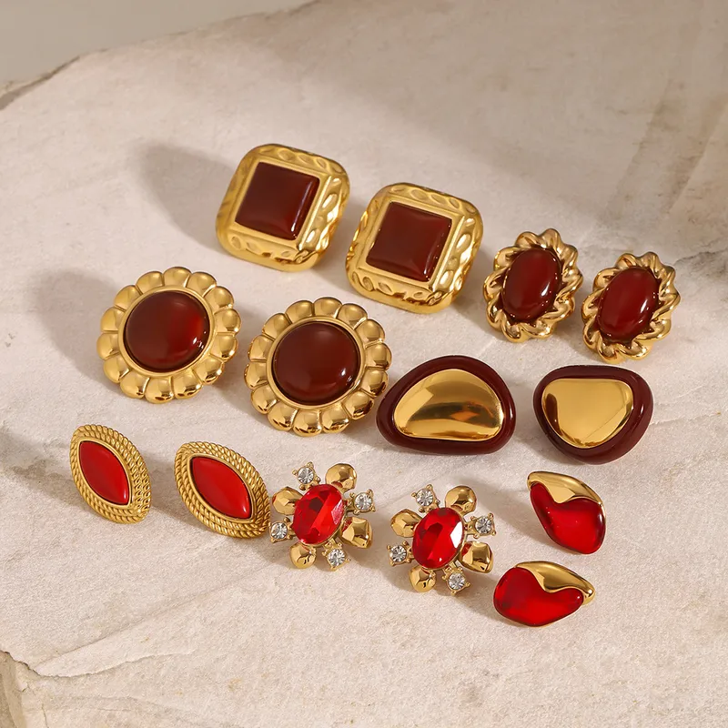 Wholesale PVD Coated Real Gold Plated 18K Gold Geometric 304 Stainless Steel Elegant Waterproof Non Tarnish Ear Studs