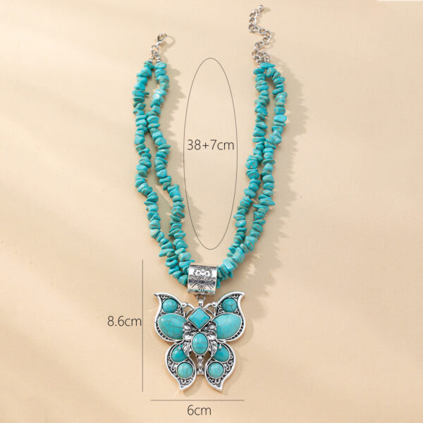 oly-fa2b43a448866c64c48b598160df178c Wholesale European and American Jewelry Western Style Water op Flower Turquoise Double-Layer Butterfly Necklace Personalized Retro Carved Heavy Industry Necklace Jewelry