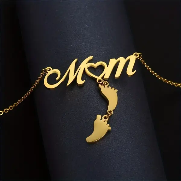 Wholesale 304 Stainless Steel Stainless Steel Letter Footprint PVD Coated 18K Real Gold Plated MAMA Simple Style Plating Cable Chain Gold Silver Pendant Necklace