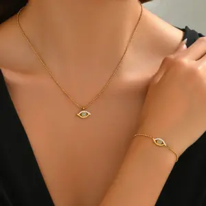 PVD Coated Real Gold Plated 18K Gold Eye 304 Stainless Steel Retro Waterproof Non Tarnish 304 Stainless Steel Bracelets Necklace