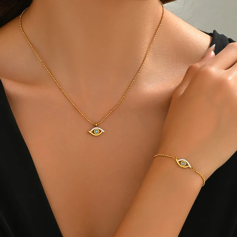 Wholesale PVD Coated Real Gold Plated 18K Gold Eye 304 Stainless Steel Retro Waterproof Non Tarnish 304 Stainless Steel Bracelets Necklace