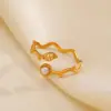Wholesale Ion Plating (IP) 18K Gold Plated Leaves 304 Stainless Steel IG Style Waterproof Non Tarnish Open Rings