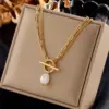 Wholesale Baroque Style Round Imitation Pearl Titanium Steel Necklace