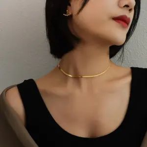 Wholesale PVD Coated Real Gold Plated 18K Gold Geometric 304 Stainless Steel Fashion Waterproof Non Tarnish 304 Stainless Steel Choker
