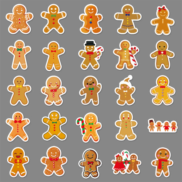 Wholesale 50pcs/pack Gingerbread Man Personality Cartoon Holiday Sticker