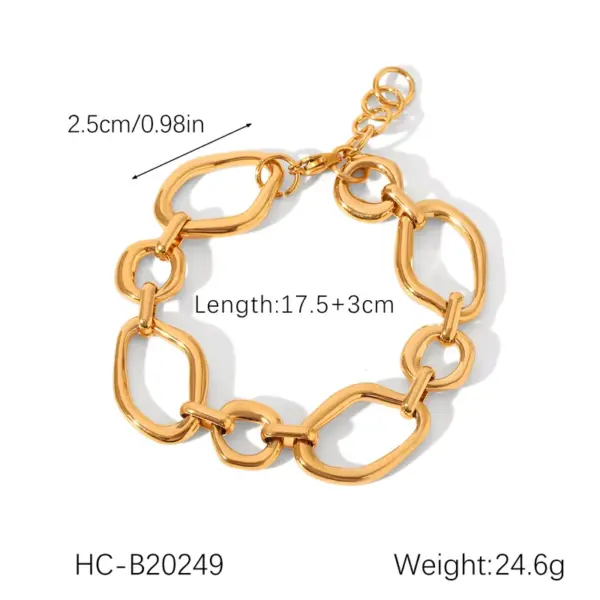 Wholesale 304 Stainless Steel Irregular Geometric PVD Coated 18K Real Gold Plated IG Style Casual Elegant Waterproof Non Tarnish Irregular Handmade Chain Lobster Trigger Clasp Closure Gold Chain Bracelet