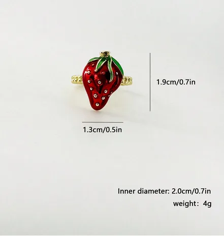Wholesale Jewelry Cute Vintage Style Cherry Strawberry Brass Zircon 18K Gold Plated Open Rings