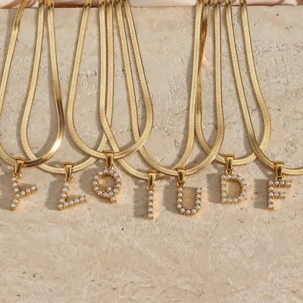 Wholesale Jewelry Letter 304 Stainless Steel Artificial Pearls 18K Gold Plated PVD Coated Plating Necklace