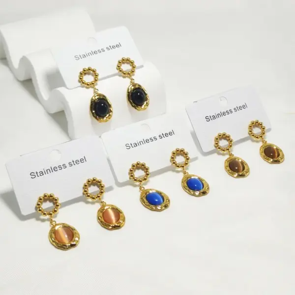 Wholesale 304 Stainless Steel Oval Electroplating Golden Plated Elegant Commute Waterproof Non Tarnish Gold Drop Earrings