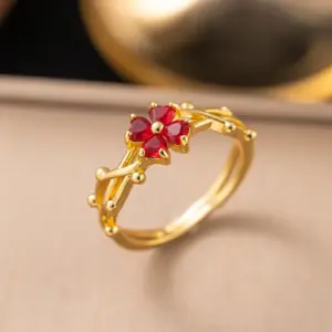 F1128 Copper Material-Red Diamond Plum Ring Gold