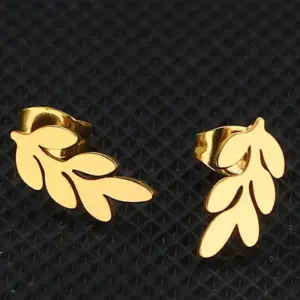 Wholesale PVD Coated 18K Gold Real Gold Plated Leaves 304 Stainless Steel Fashion Waterproof Non Tarnish Ear Studs