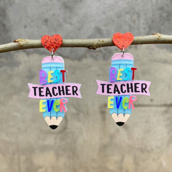 Wholesale Cross-border Acrylic Teachers' Day Graduation Season Opening Season Pencil Color English Letter Holiday Gift Earrings