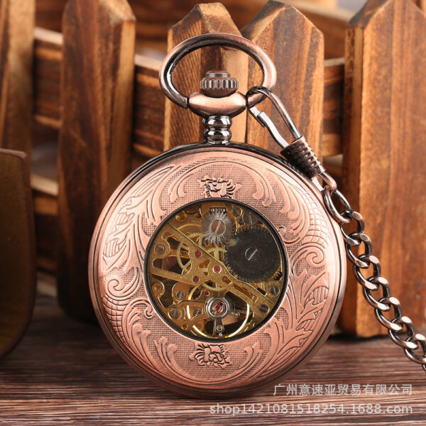 oly-fa60a2a95e9d24d8a966449e83d7363d Wholesale Retro Flip Hollow Necklace cket Watch Red Bronze Hollow Gear Roman Face Men's and Women's Mechanical cket Watch