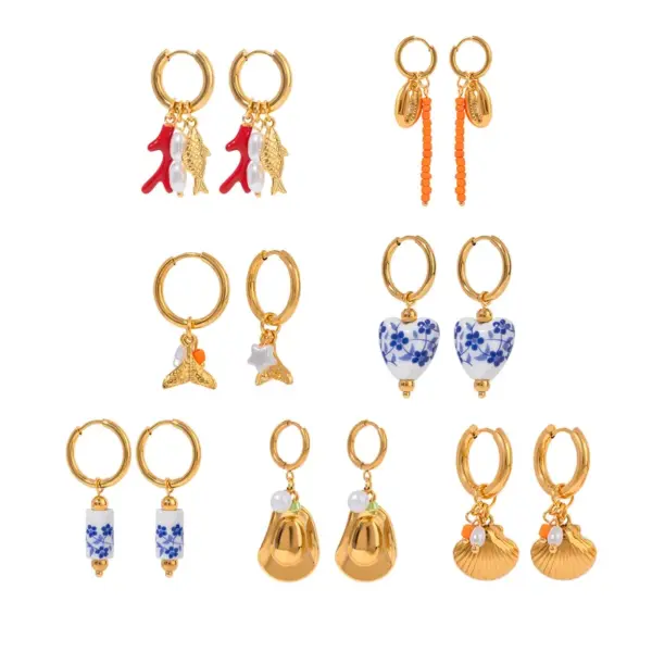 Wholesale 304 Stainless Steel Geometric PVD Coated Real Gold Plated Classical Simple Style Waterproof Non Tarnish Plating Charm Sleeper Hoop Earrings Drop Earrings