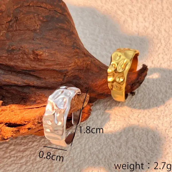Wholesale PVD Coated Real Gold Plated 18K Gold Wide Surface Solid Color 304 Stainless Steel Casual Retro Classic Style Waterproof Non Tarnish Open Rings