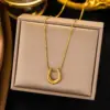 Wholesale PVD Coated Real Gold Plated 18K Gold U Shape 304 Stainless Steel Elegant Waterproof Non Tarnish 304 Stainless Steel Pendant Necklace