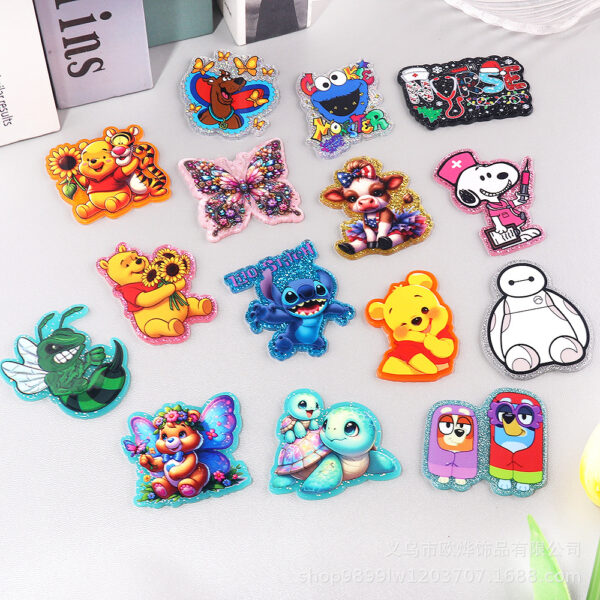 Wholesale New loose powder cross-border cartoon bear and dog cute jewelry acrylic pins, adorable DIY patch accessories