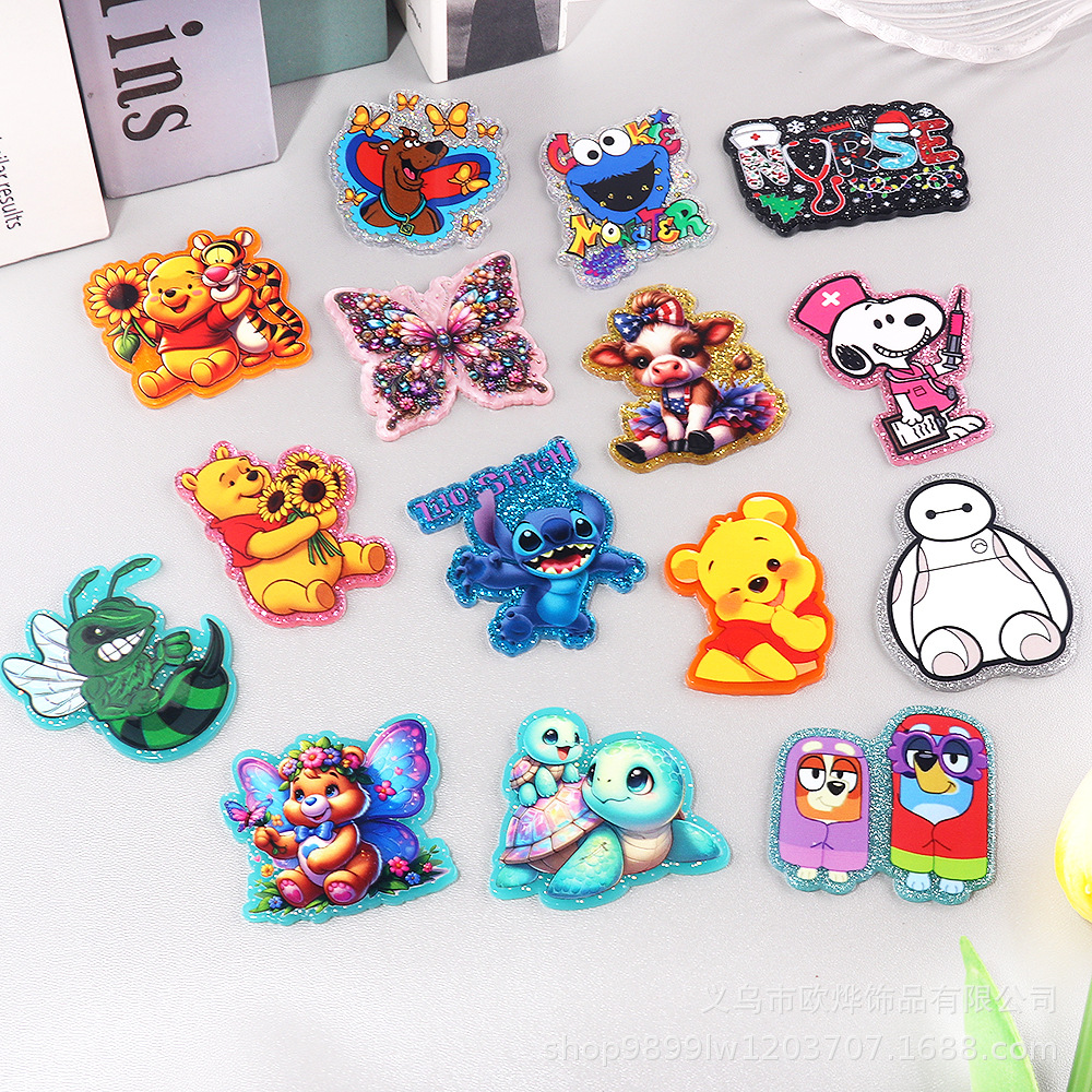 Wholesale New loose wder cross-border cartoon bear and dog cute jewelry acrylic pins, able DIY patch aessories