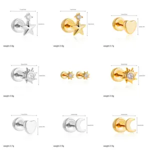 304 Stainless Steel Copper Sun Star Moon Electroplating Zircon Simple Style Plating Ear Studs