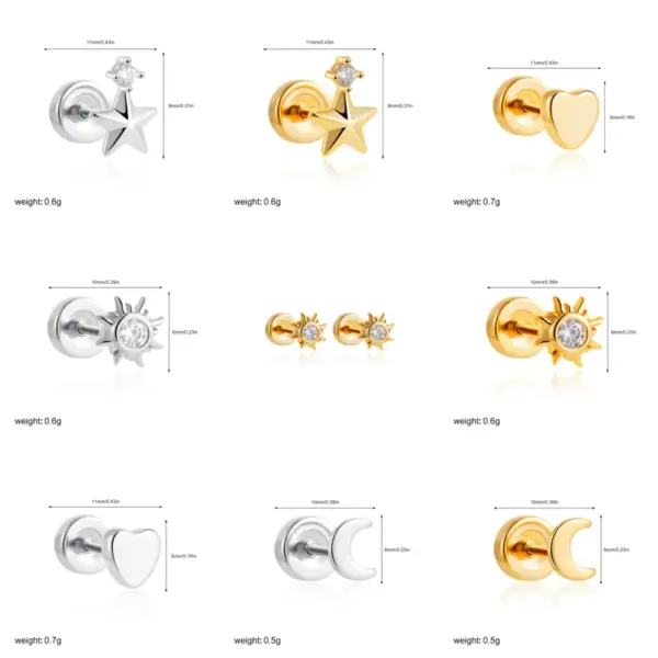 304 Stainless Steel Copper Sun Star Moon Electroplating Zircon Simple Style Plating Ear Studs