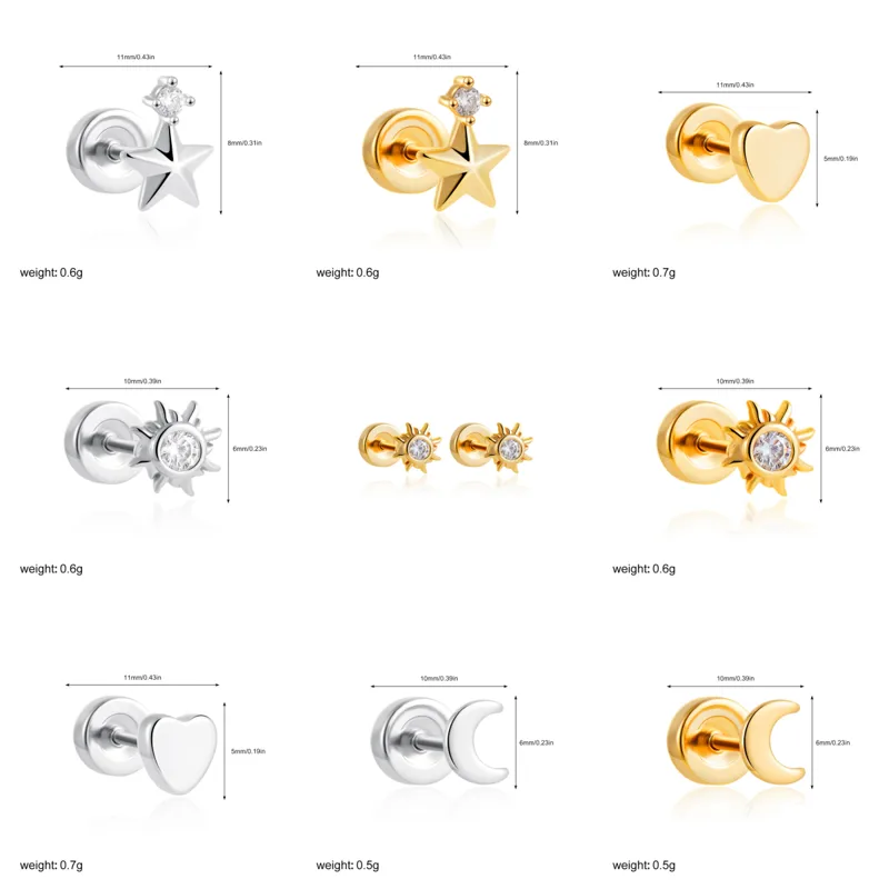 Wholesale 304 Stainless Steel Copper Sun Star Moon Electroplating Zircon Simple Style Plating Ear Studs