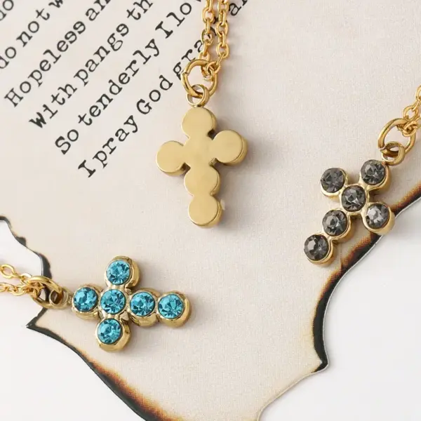 Wholesale Simple Style Cross Stainless Steel Titanium Steel Plating Inlay Rhinestones Pendant Necklace 1 Piece
