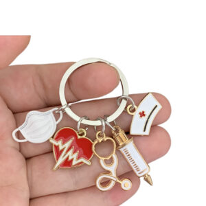Wholesale Nurse Doctor Mask Keychain Medical and Ambulance Personnel Key Ring Syringe Syringe Syringe Stethoscope Keychain