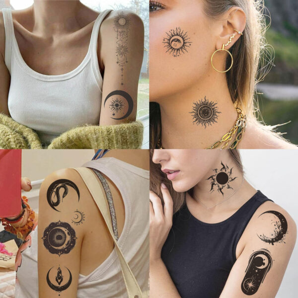 Wholesale New black and white sun and moon tattoo waterproof party gifts funny fun face stickers cross-border