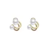 Fashion Round Copper Inlay Pearl Ear Studs 1 Pair