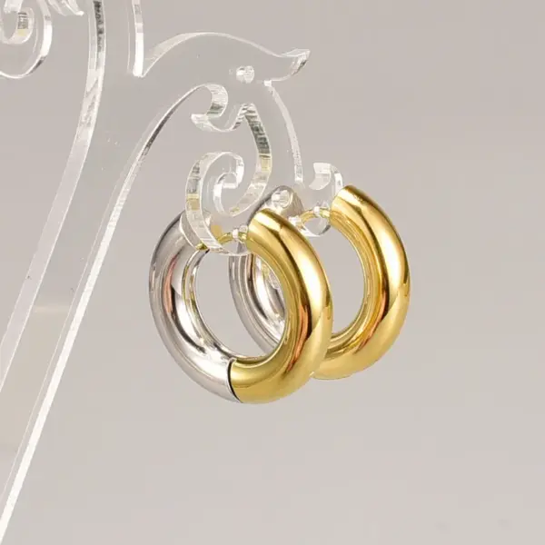Wholesale 304 Stainless Steel Geometric PVD Coated No Inlaid 18K Real Gold Plated 18K Gold Korean Style Waterproof Non Tarnish Buckle Earrings