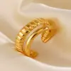 Wholesale PVD Coated 18K Gold Plated Lines 304 Stainless Steel IG Style Simple Style Waterproof Non Tarnish Open Rings
