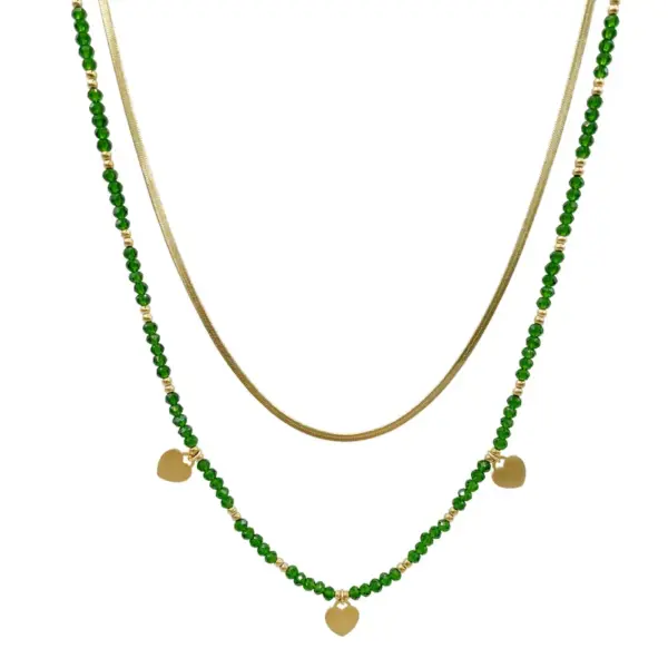 Wholesale Jewelry Bohemian Heart Shape 304 Stainless Steel Crystal Beads Gold Plated Plating Stainless Steel Necklaces