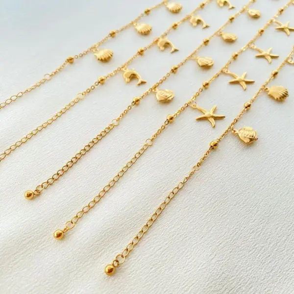 1 Piece Marine Style Starfish Dolphin 304 Stainless Steel Mixed Pendant Tropical Fish Pendant Dolphin Pendant Anklet Women's