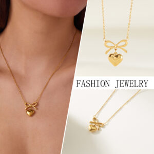 Wholesale European and American Ins Simple and Fresh Cute Bow Love Stainless Steel Necklace Temperament All-match High-end Clavicle Chain