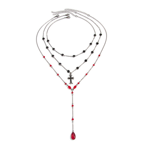 oly-fa9c78f7bdeb7e24cb34c1d482aa47d0 Wholesale Dark Gothic Halloween Layered Blood-Dripping Cross Pendant Necklace