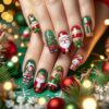 Wholesale WM-304 Winter Gift Fake Nails Short T-Shirt Christmas Green Christmas Tree Santa Claus Wearing Nail Tips