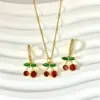 Wholesale Jewelry Elegant Cute Cherry Copper Zircon 18K Gold Plated Earrings Necklace Jewelry Set