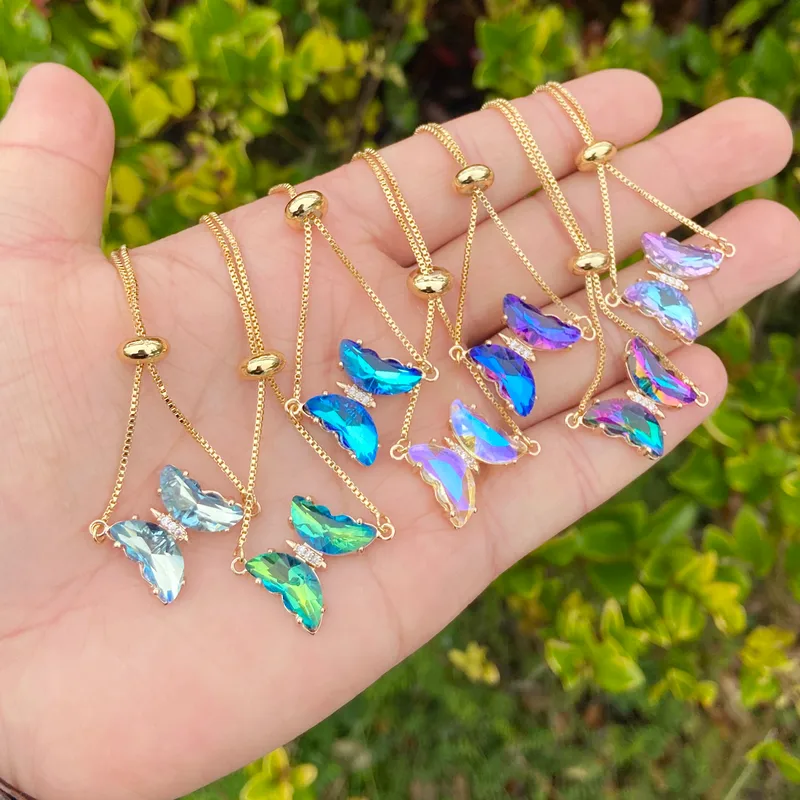 Wholesale Copper 18K Gold Plated Sweet Butterfly Butterfly Zircon Bracelets